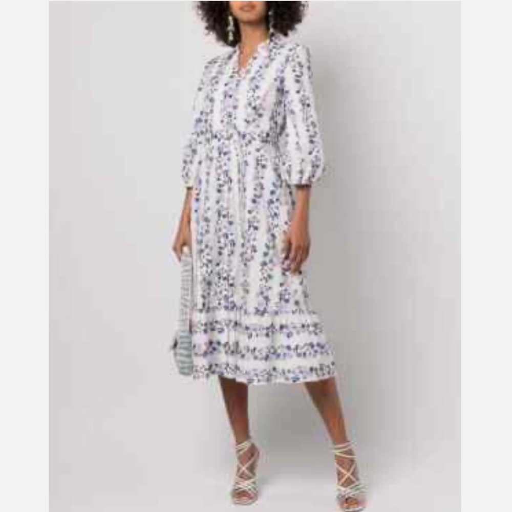 Marchesa Notte NWT Floral Blend Shirt Dress White Purple Pink Size 14